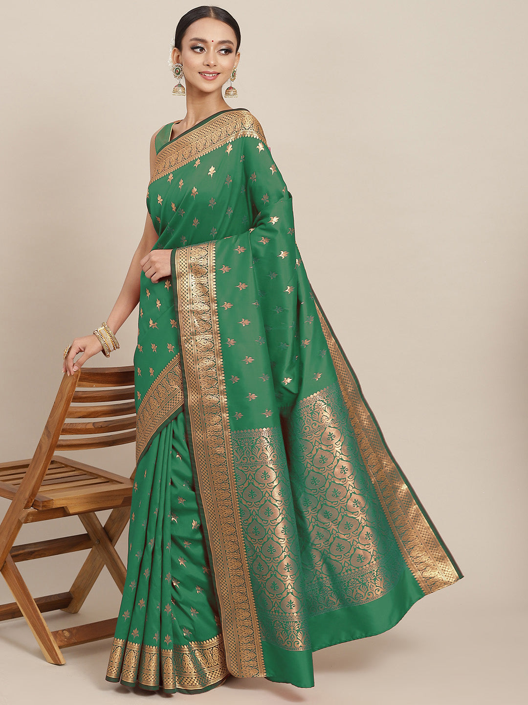 Zari Woven Mysore Silk Bridal Handloom Saree with Floral motifs