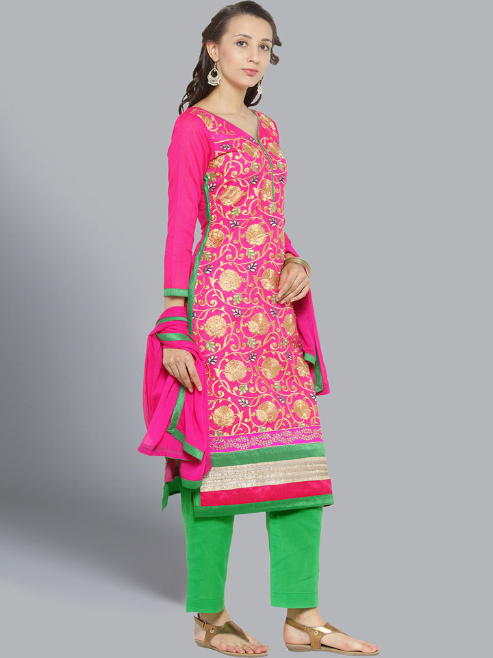 Cotton Dress Material with Floral Resham Embroidery