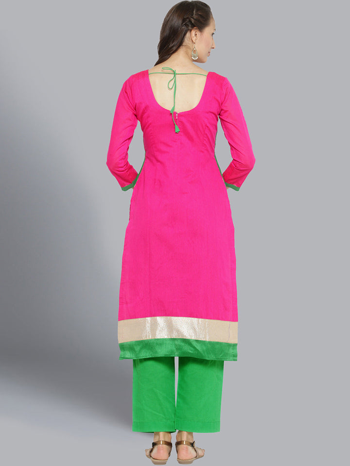 Cotton Dress Material with Floral Resham Embroidery