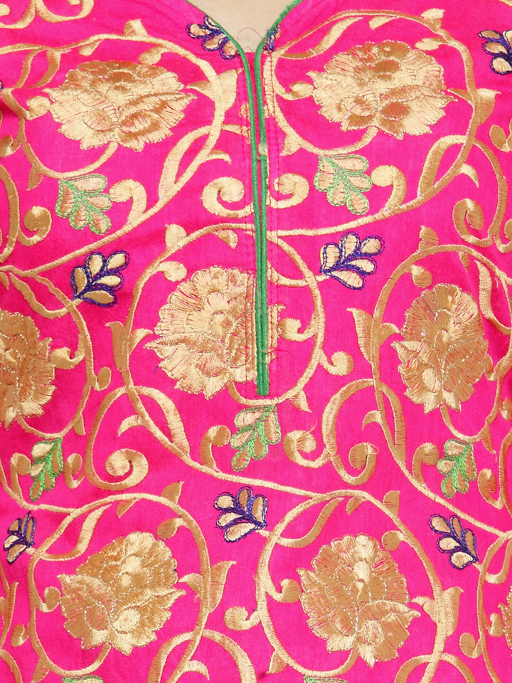 Cotton Dress Material with Floral Resham Embroidery