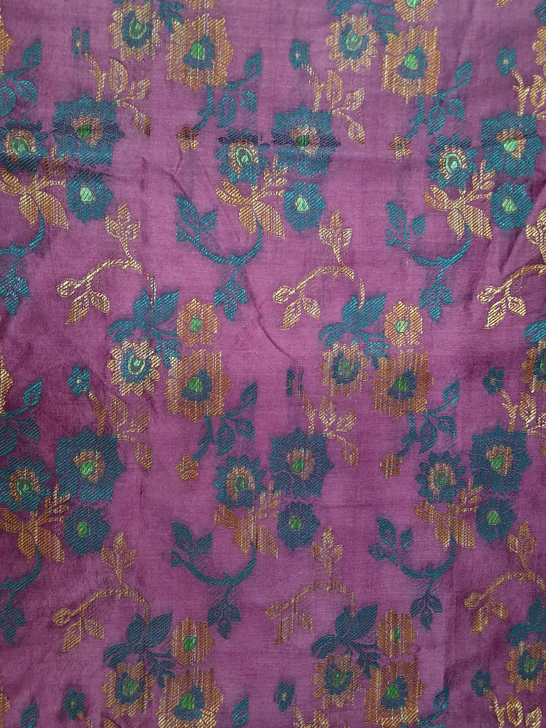 Purple Floral Woven Silk Saree with Golden Zari Border