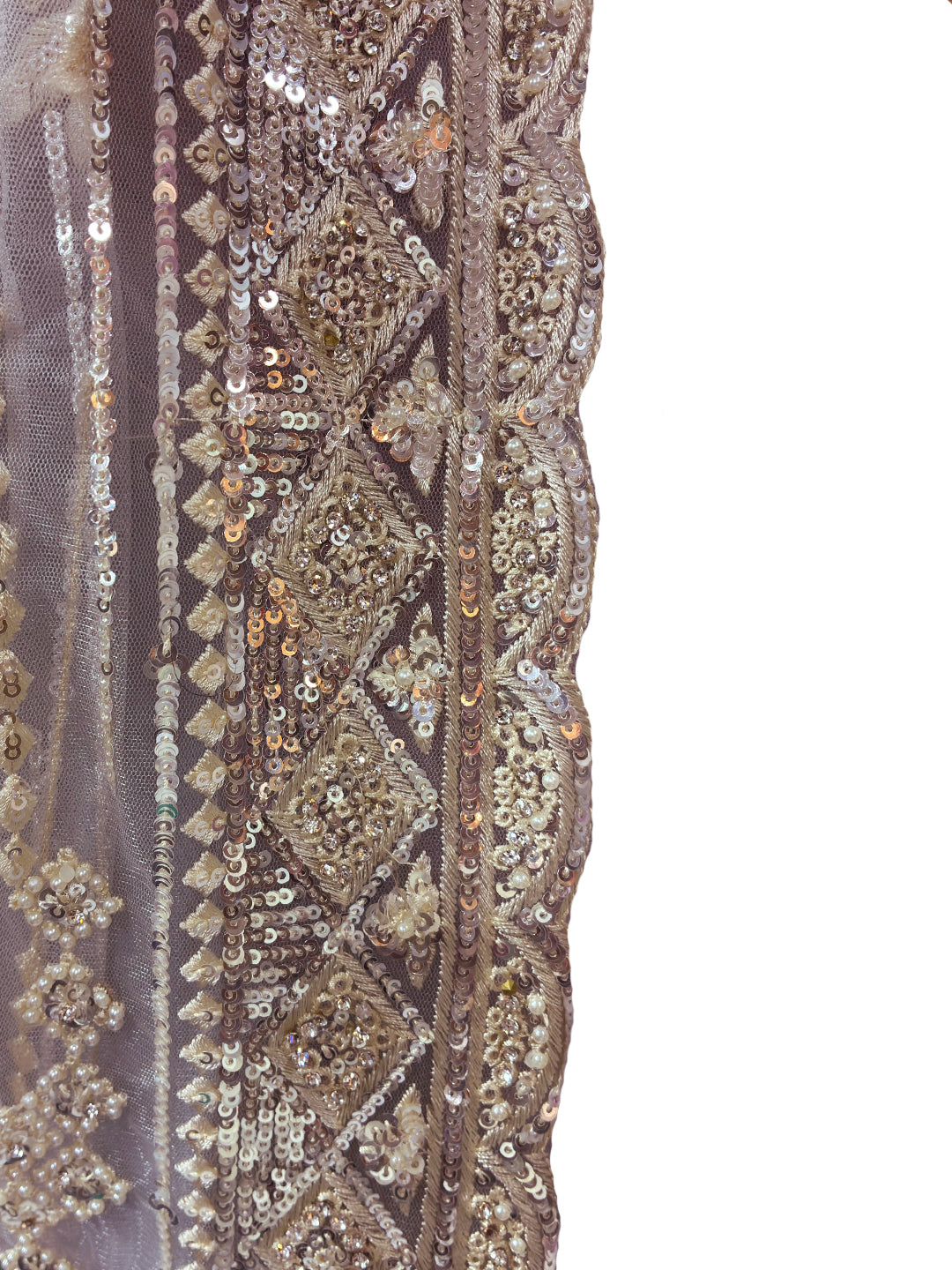 Lavender Sequin Embroidered Net Saree with Scalloped Border and Stitched Blouse