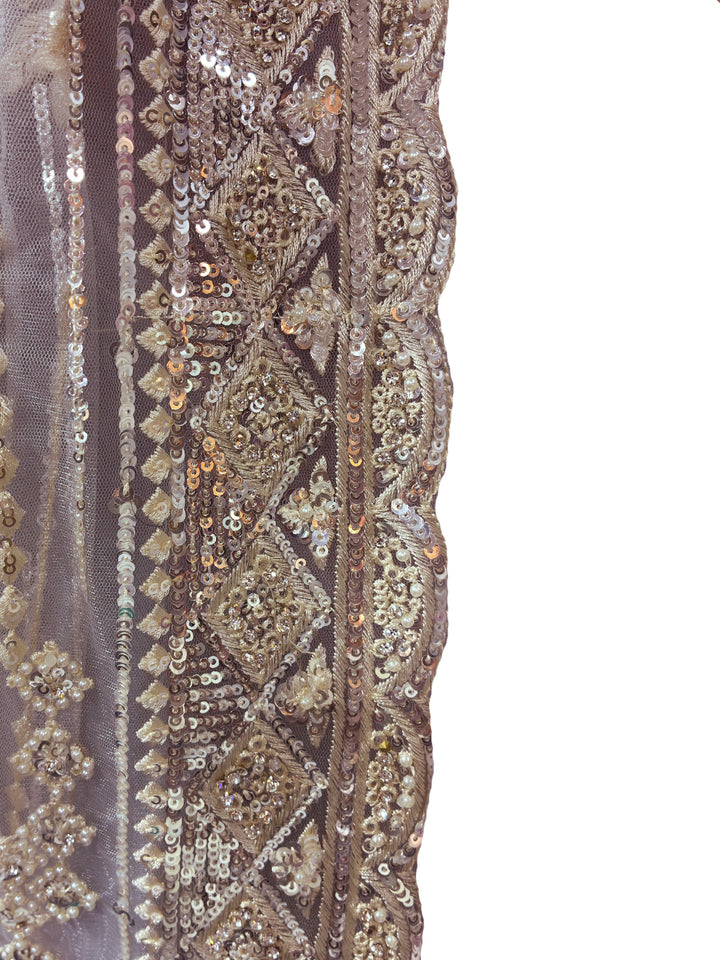 Lavender Sequin Embroidered Net Saree with Scalloped Border and Stitched Blouse