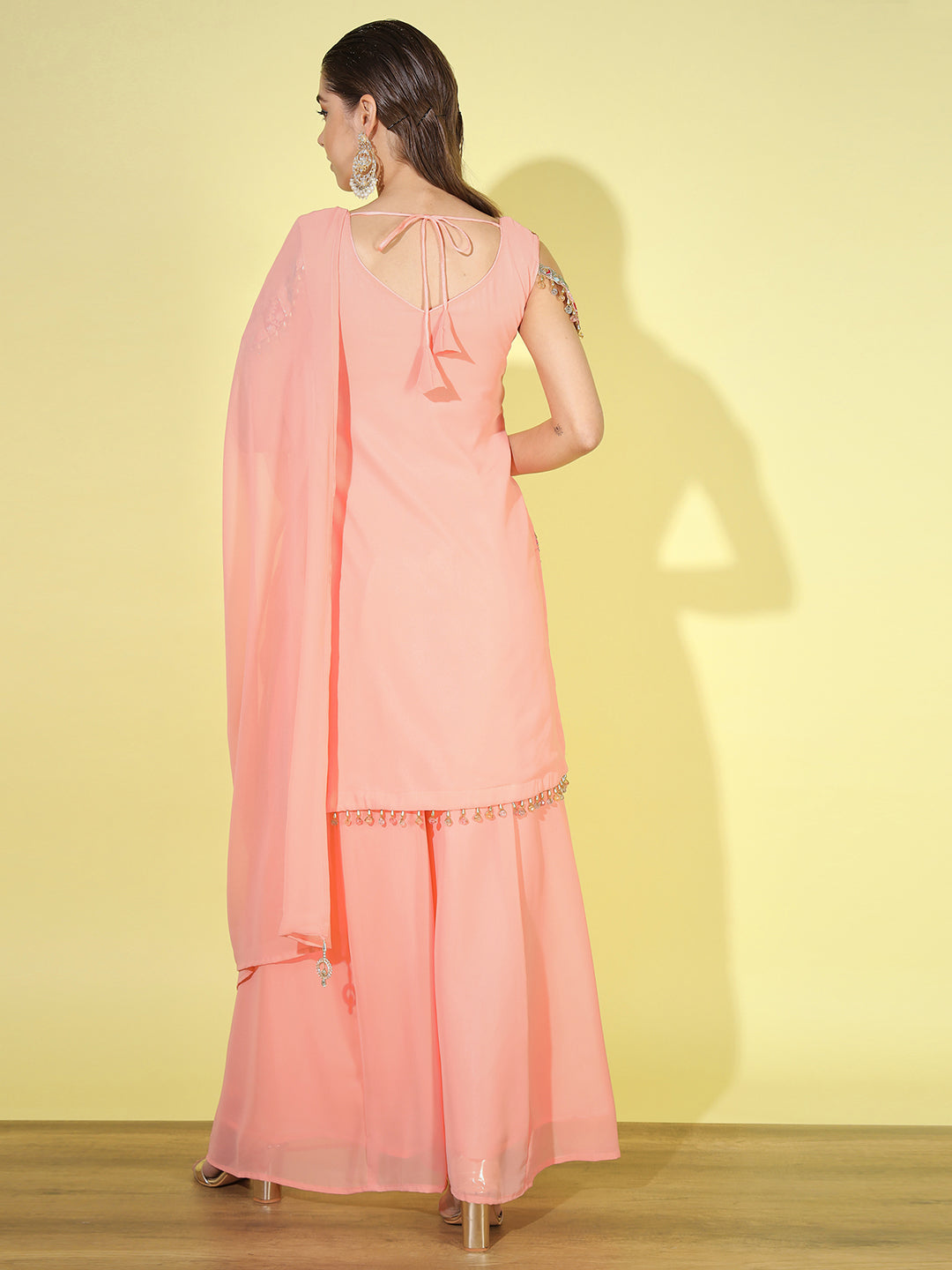 Multicolor Paneled Zari Embroidered Kurta Set with Flared Palazzo