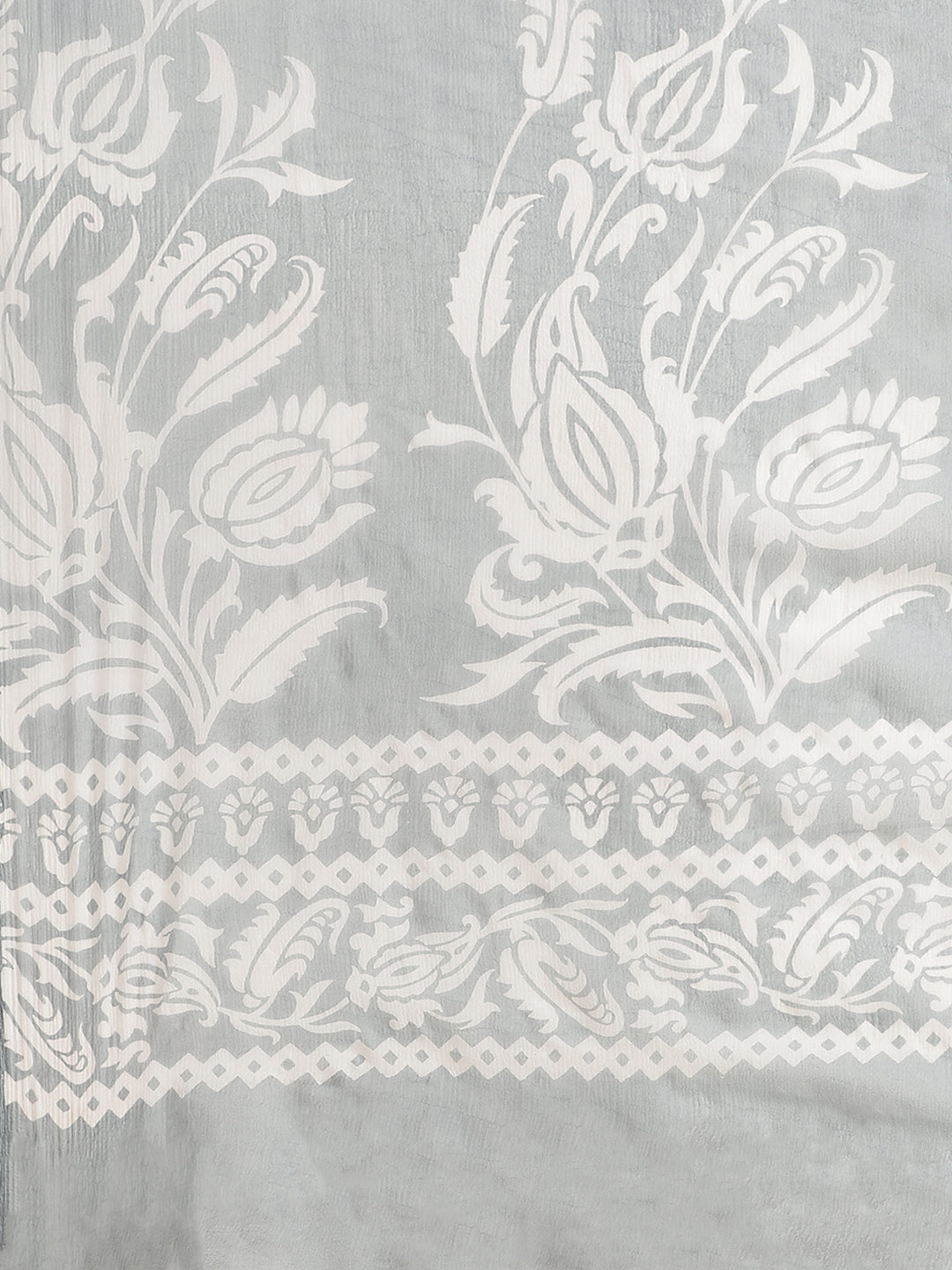 Grey Pastel Summer Chiffon Saree with Contemporary Floral Prints and ColorBlocking