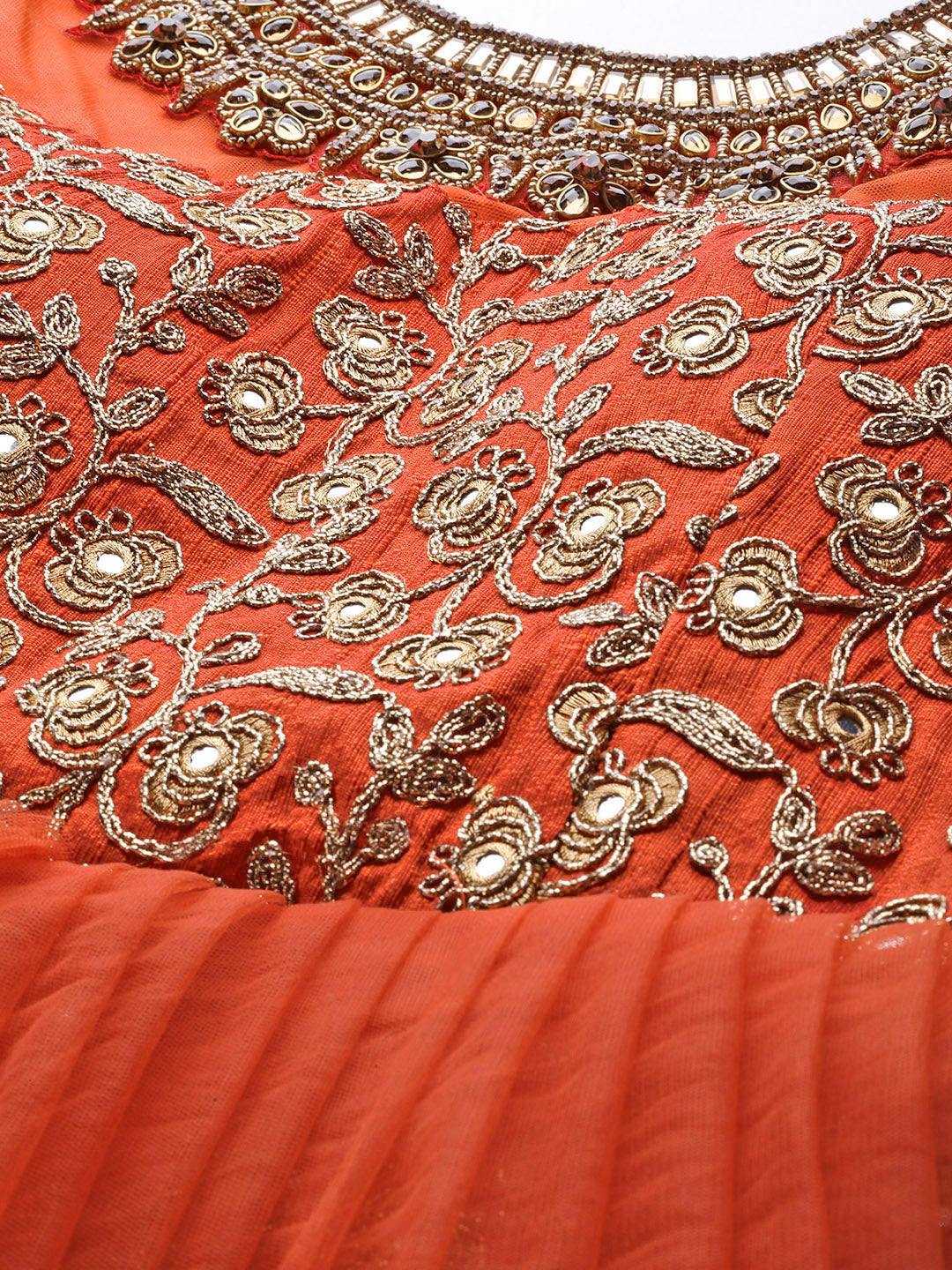 Embroidered Cocktail Gown with Mirror Work and Ruffled dupatta