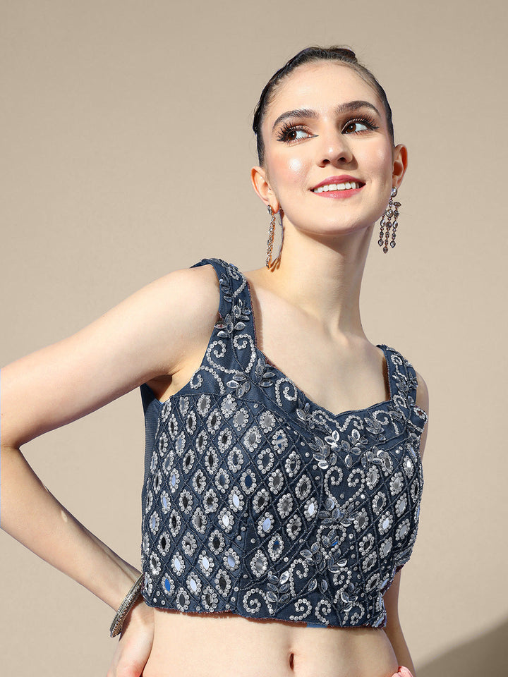 Ombre Ruffled Saree With Zircon Embellished Blouse & Belt