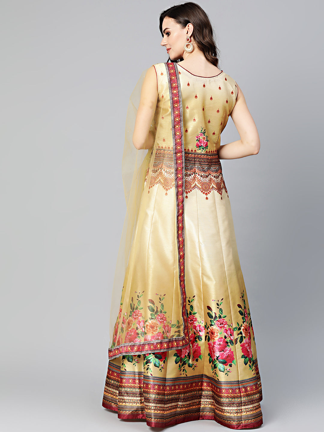Embellished Anarkali Gown with Digital Floral Tribal Pattern