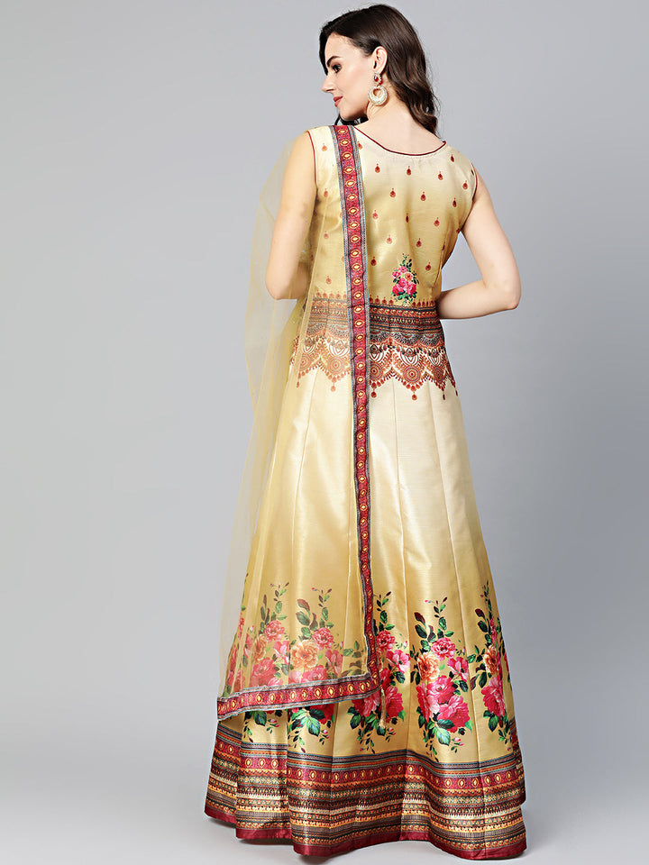 Embellished Anarkali Gown with Digital Floral Tribal Pattern