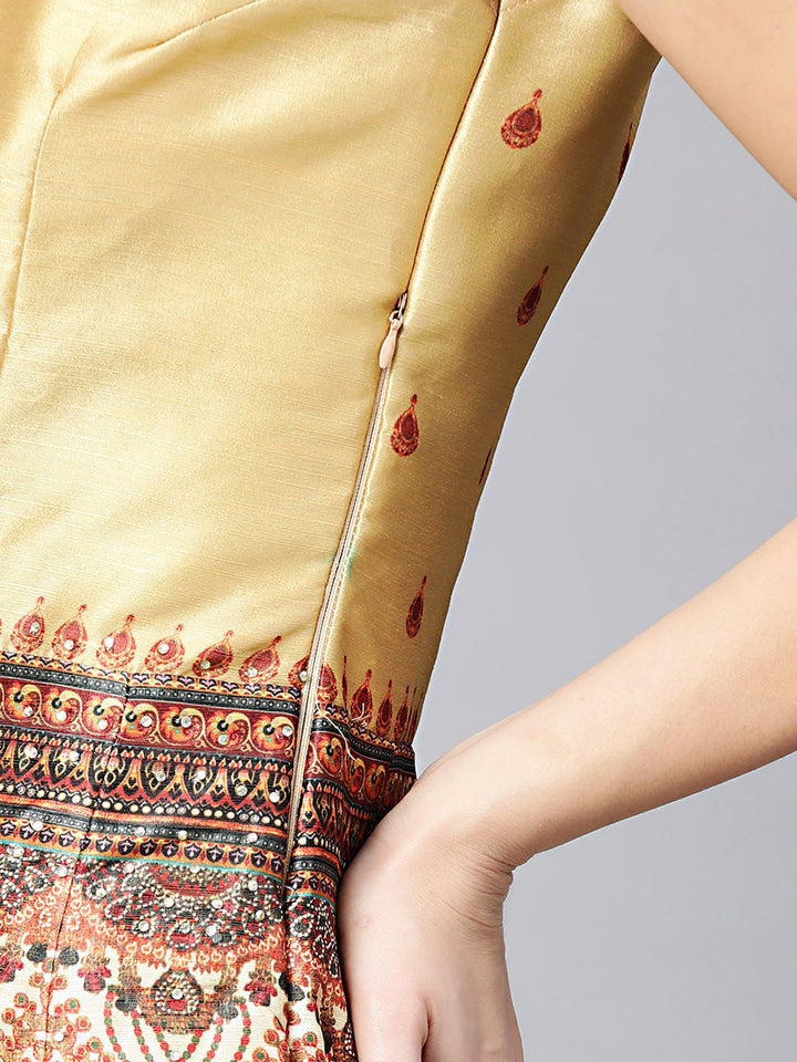 Embellished Anarkali Gown with Digital Floral Tribal Pattern