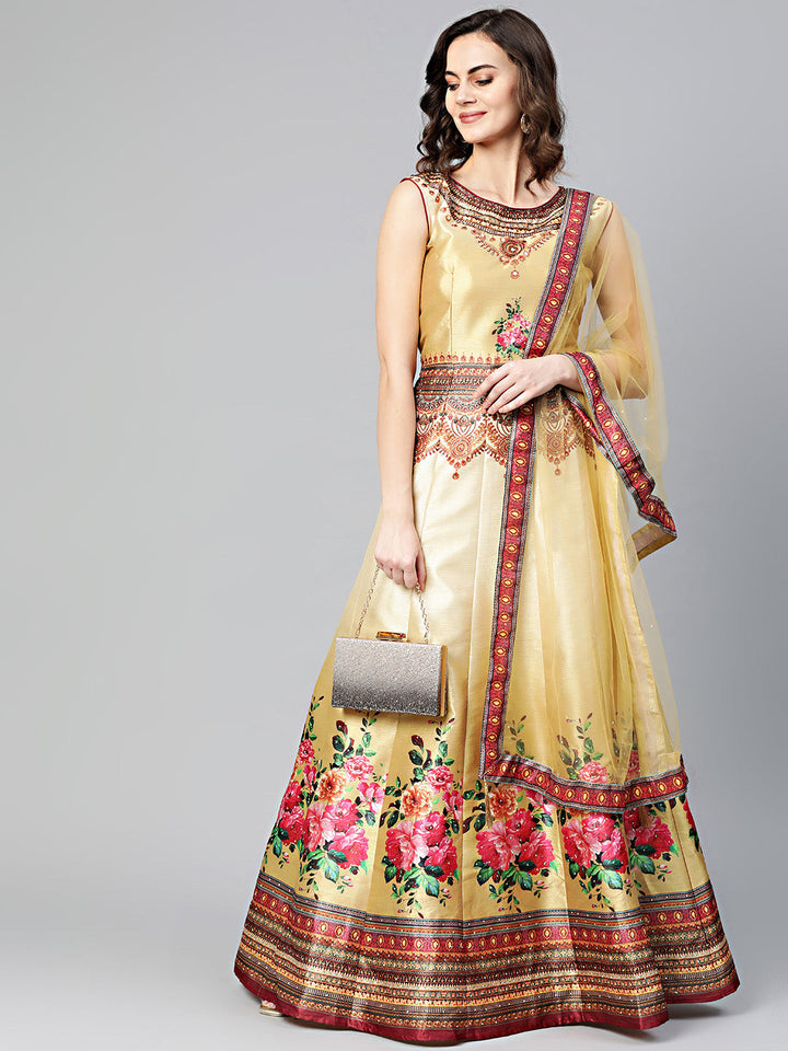 Embellished Anarkali Gown with Digital Floral Tribal Pattern