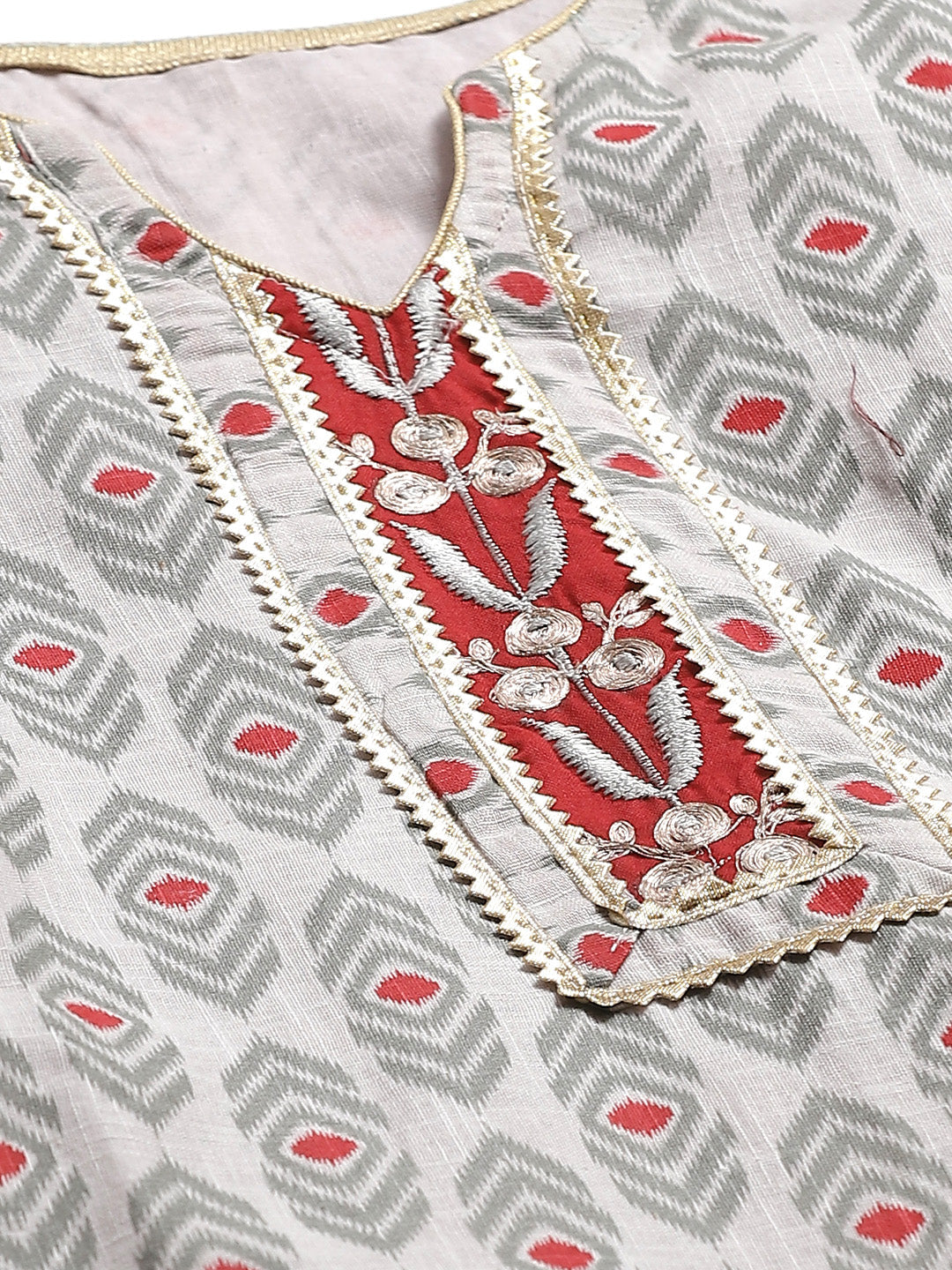 Cotton Ikat Inspired Suit Dupatta with Zari embroidered neckline and Bandhej Dupatta