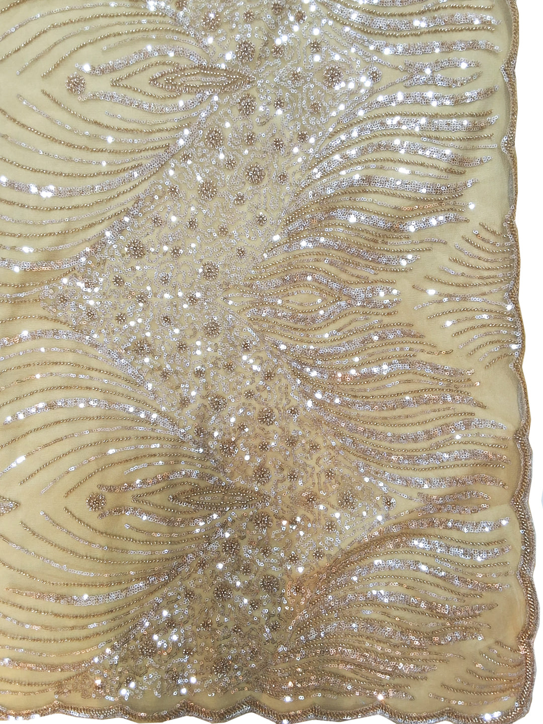 Net Sequin Embroidered Saree with Stitched Blouse in Champagne Gold