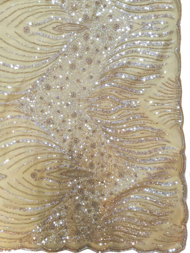 Net Sequin Embroidered Saree with Stitched Blouse in Champagne Gold