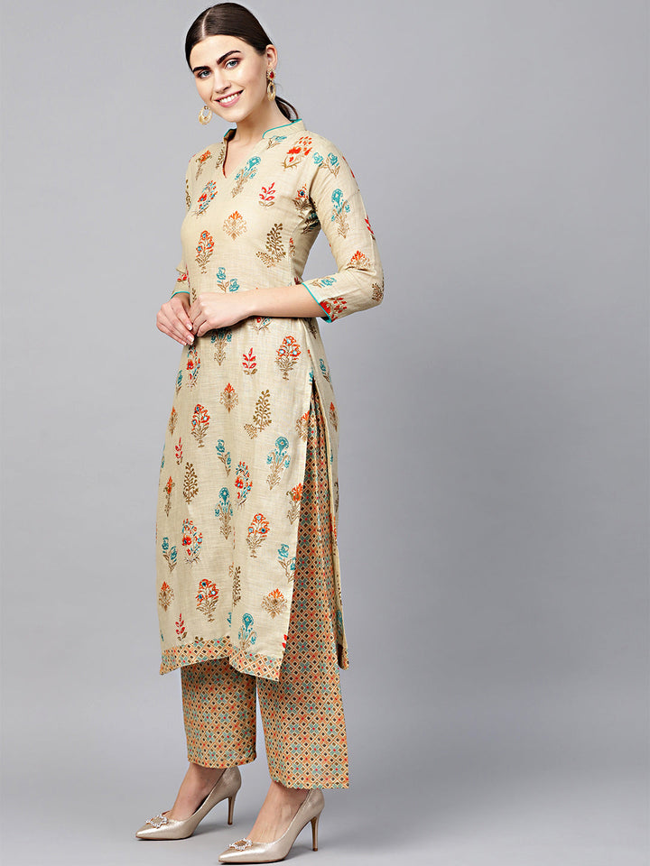 Embellished Batik Style Kurta with Printed Pallazos