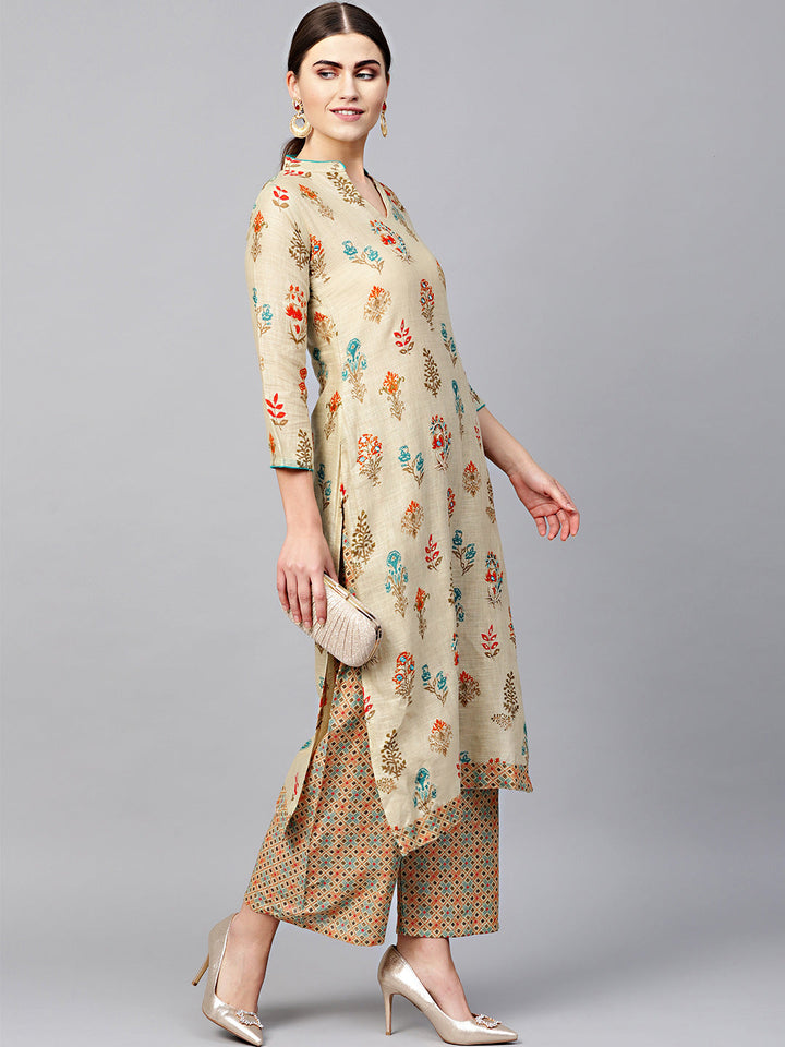 Embellished Batik Style Kurta with Printed Pallazos