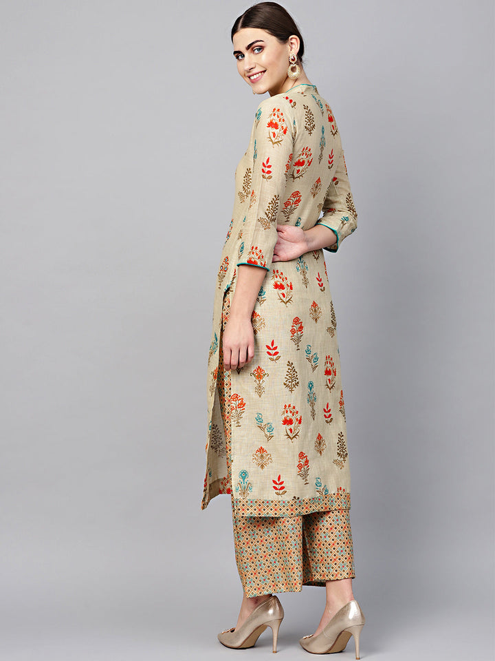 Embellished Batik Style Kurta with Printed Pallazos