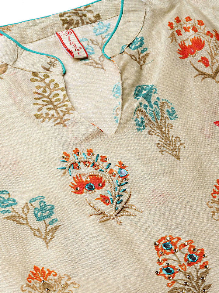 Embellished Batik Style Kurta with Printed Pallazos
