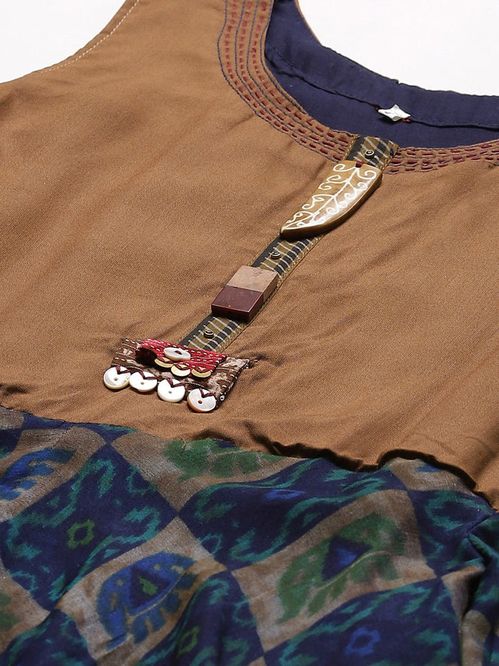 Made to Measure Embroidered Anarkali Gown with Quirky Animal Prints and Wooden Buttons