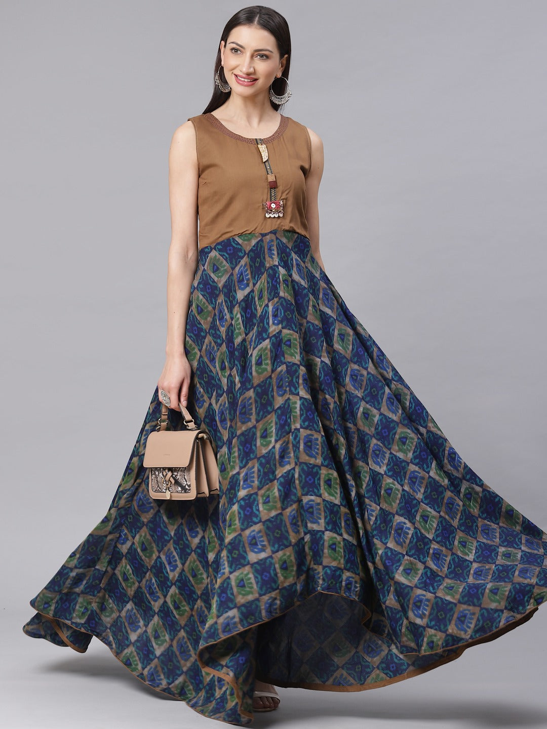 Made to Measure Embroidered Anarkali Gown with Quirky Animal Prints and Wooden Buttons