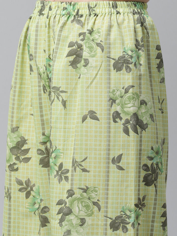 Pastel Green Cotton  Printed Dress Material with Floral Printing on Dupatta