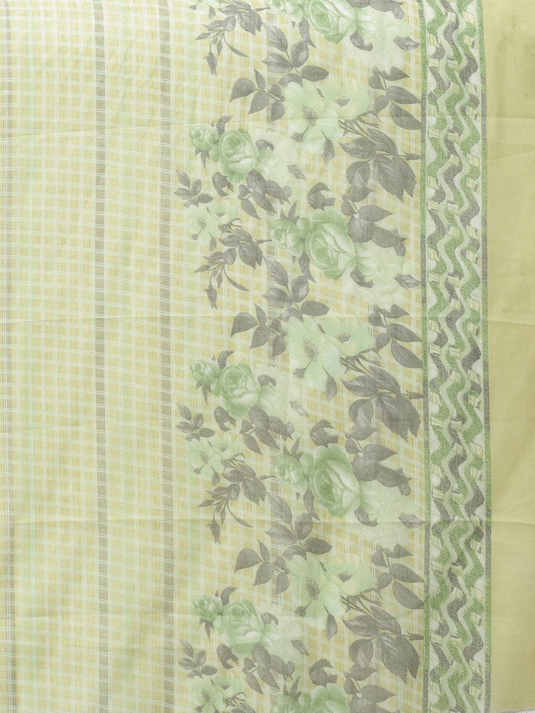 Pastel Green Cotton  Printed Dress Material with Floral Printing on Dupatta