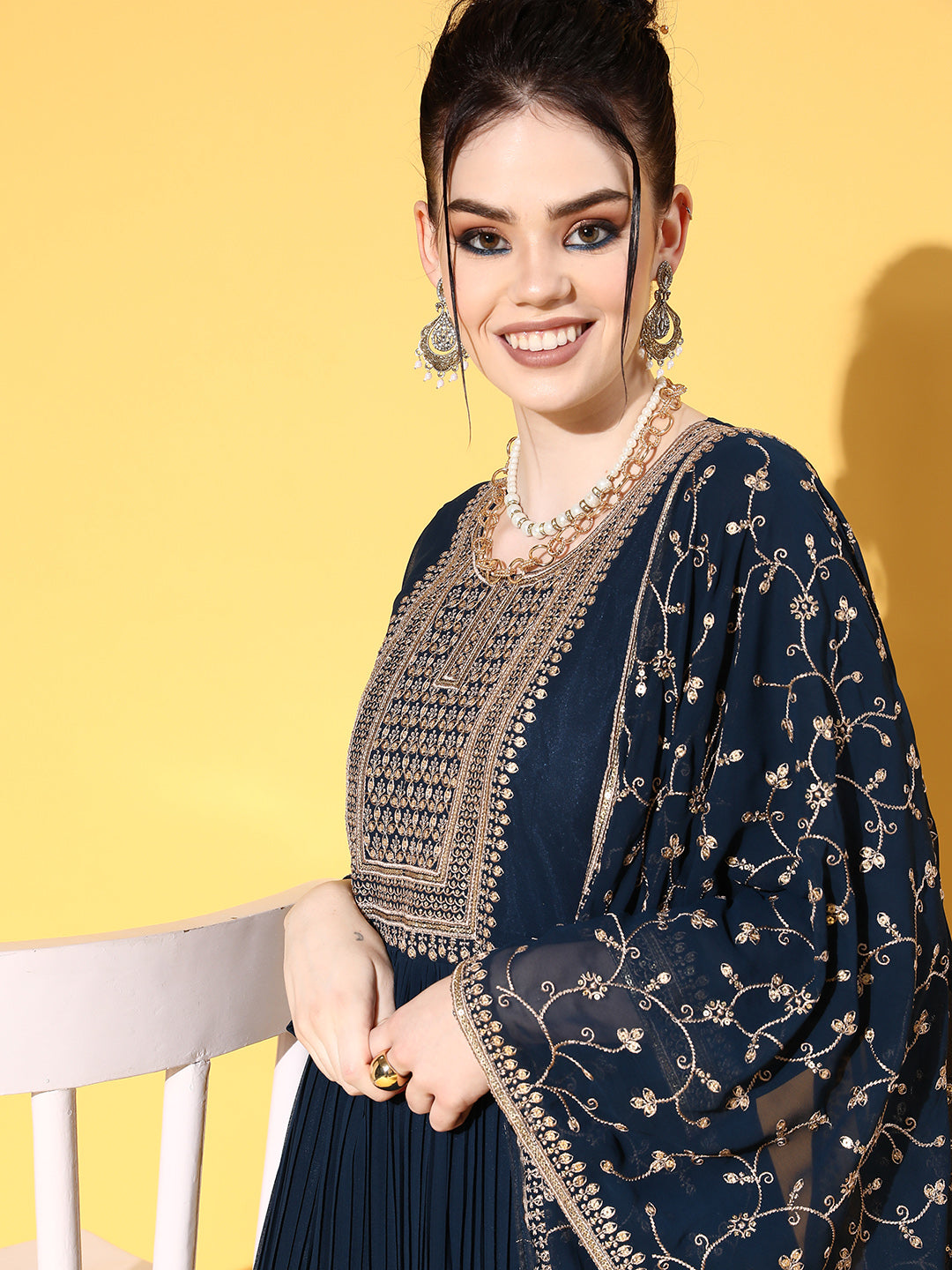 Made to Measure Blue Pleated Georgette Anarkali Gown