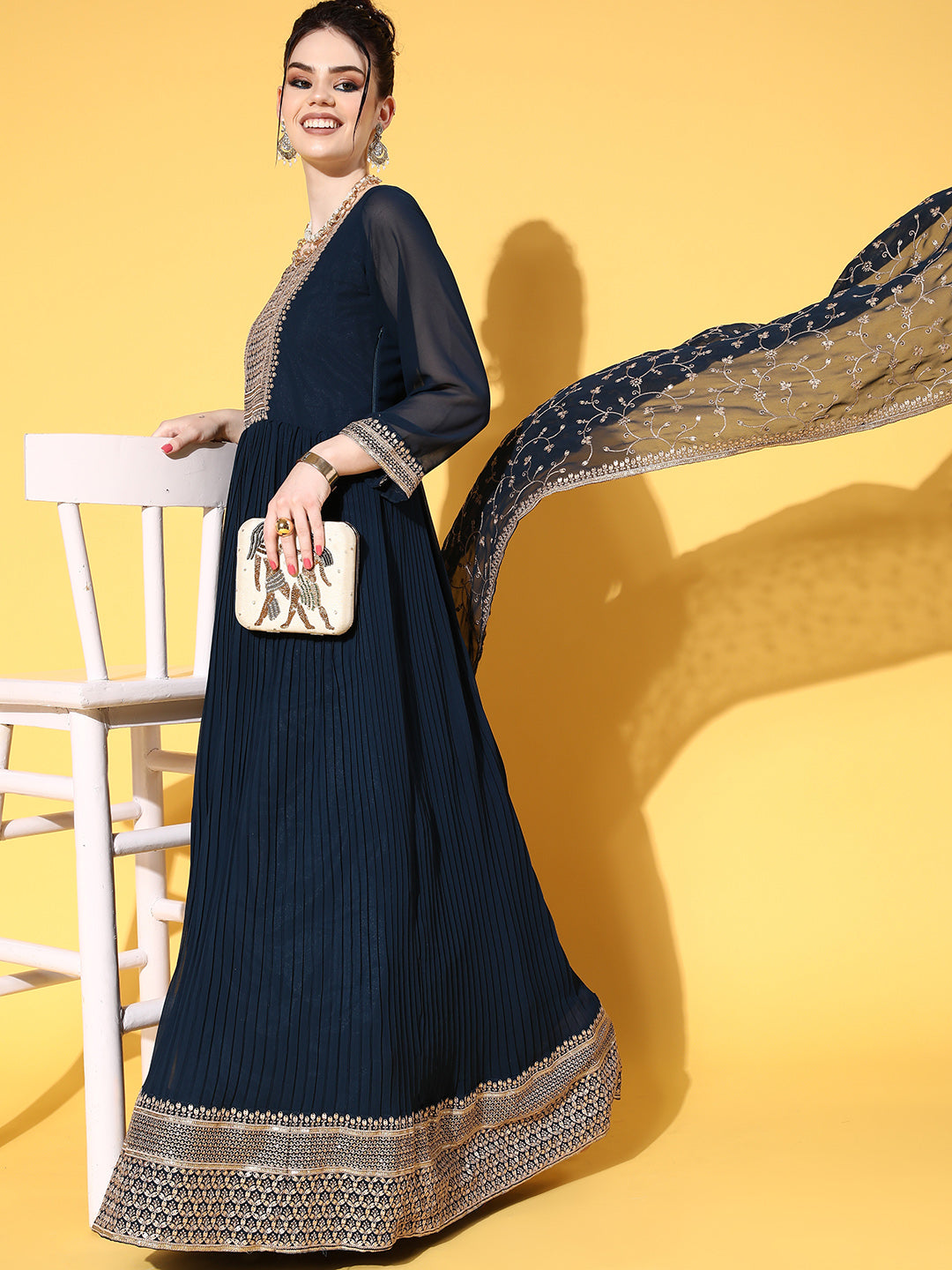 Made to Measure Blue Pleated Georgette Anarkali Gown