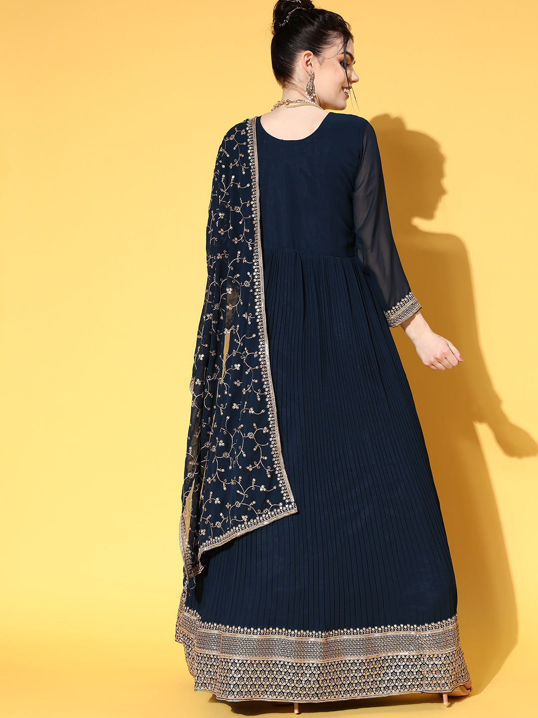 Made to Measure Blue Pleated Georgette Anarkali Gown