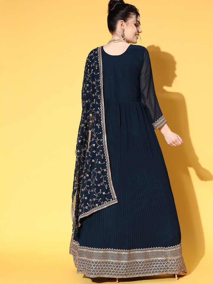 Made to Measure Blue Pleated Georgette Anarkali Gown
