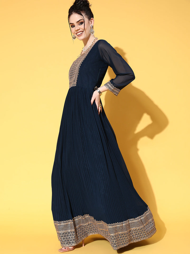 Made to Measure Blue Pleated Georgette Anarkali Gown