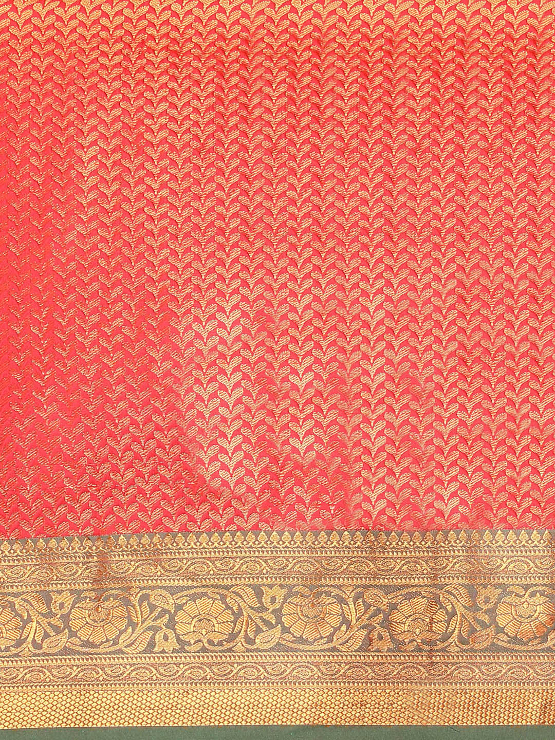 Coral Pink Kanjeevaram Oxidised Copper Zari Silk Saree