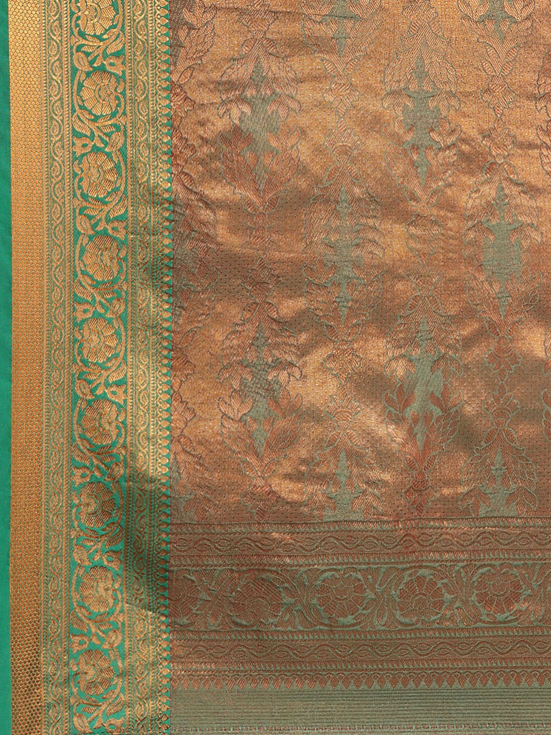 Coral Pink Kanjeevaram Oxidised Copper Zari Silk Saree