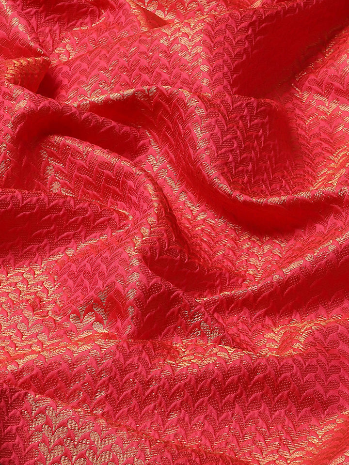 Coral Pink Kanjeevaram Oxidised Copper Zari Silk Saree