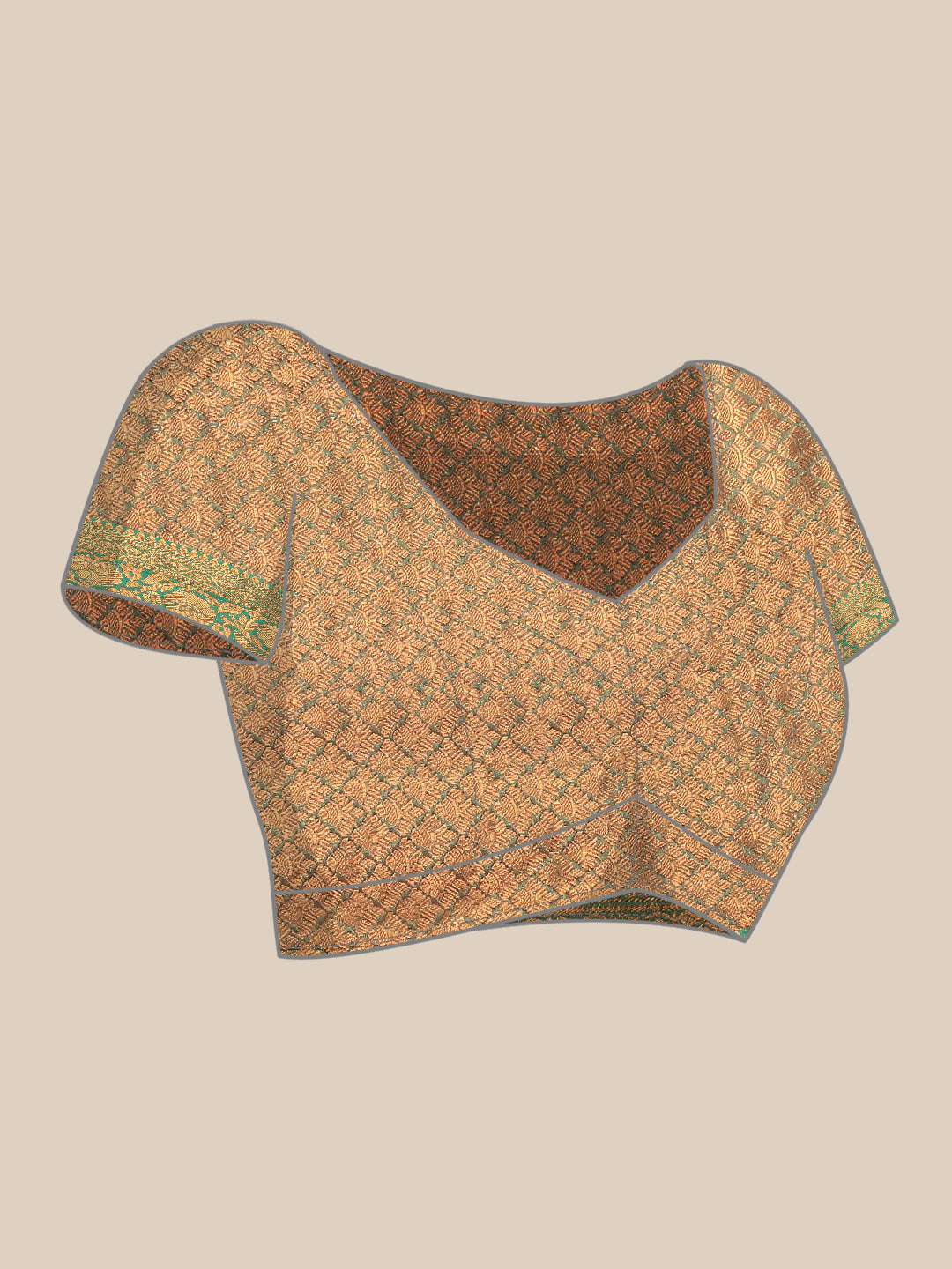 Coral Pink Kanjeevaram Oxidised Copper Zari Silk Saree
