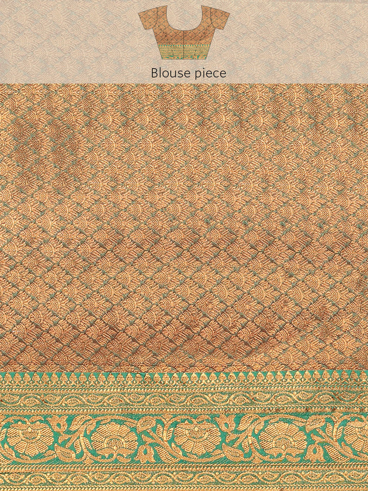 Coral Pink Kanjeevaram Oxidised Copper Zari Silk Saree