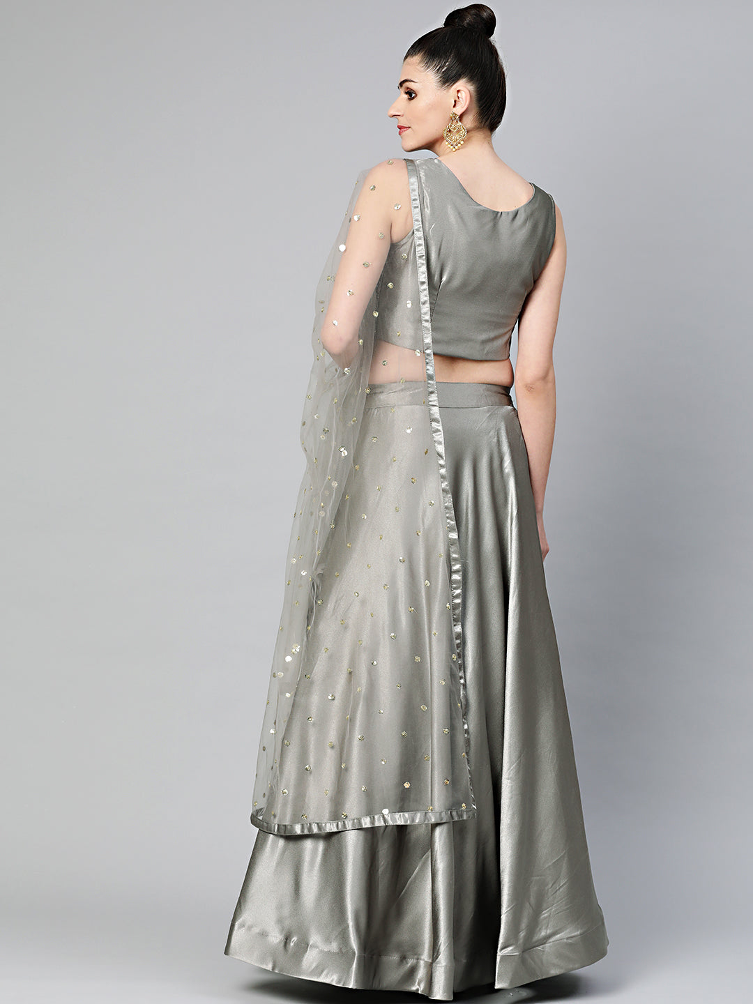 Crystal Embellished Crop Top Lehenga Choli in Geometric Pattern