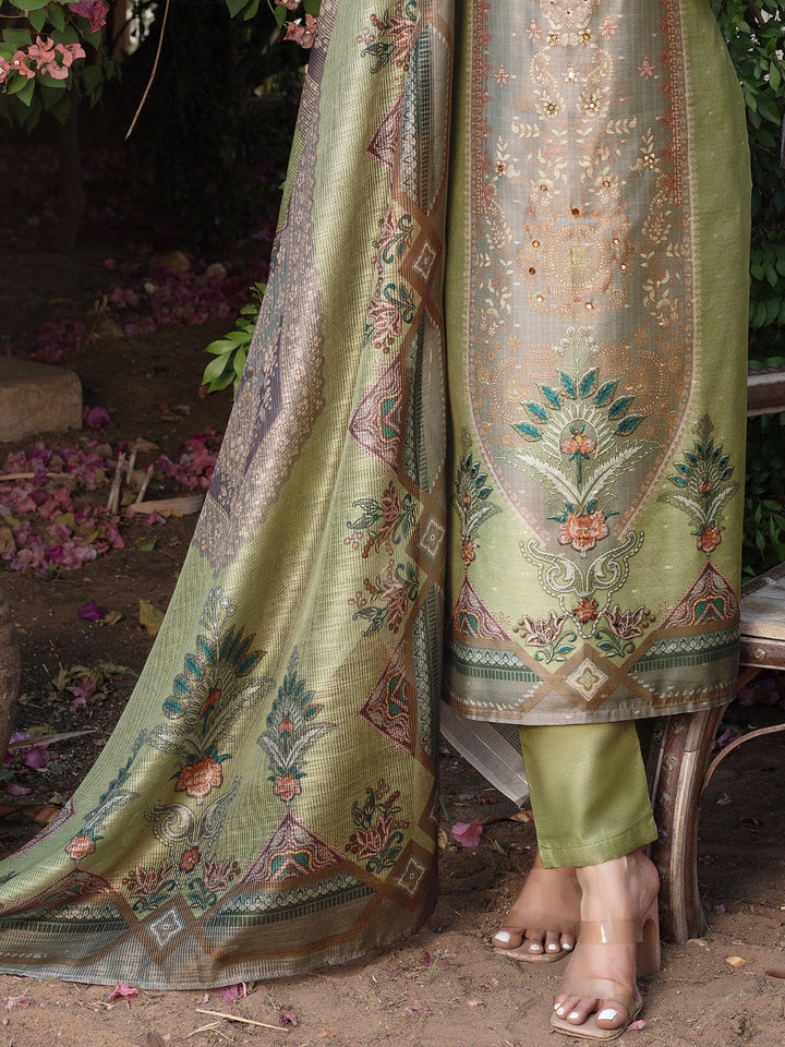 Chhabra 555 Printed & Mirror Work Embellished Straight Kurta With Solid Pant & Printed Dupatta