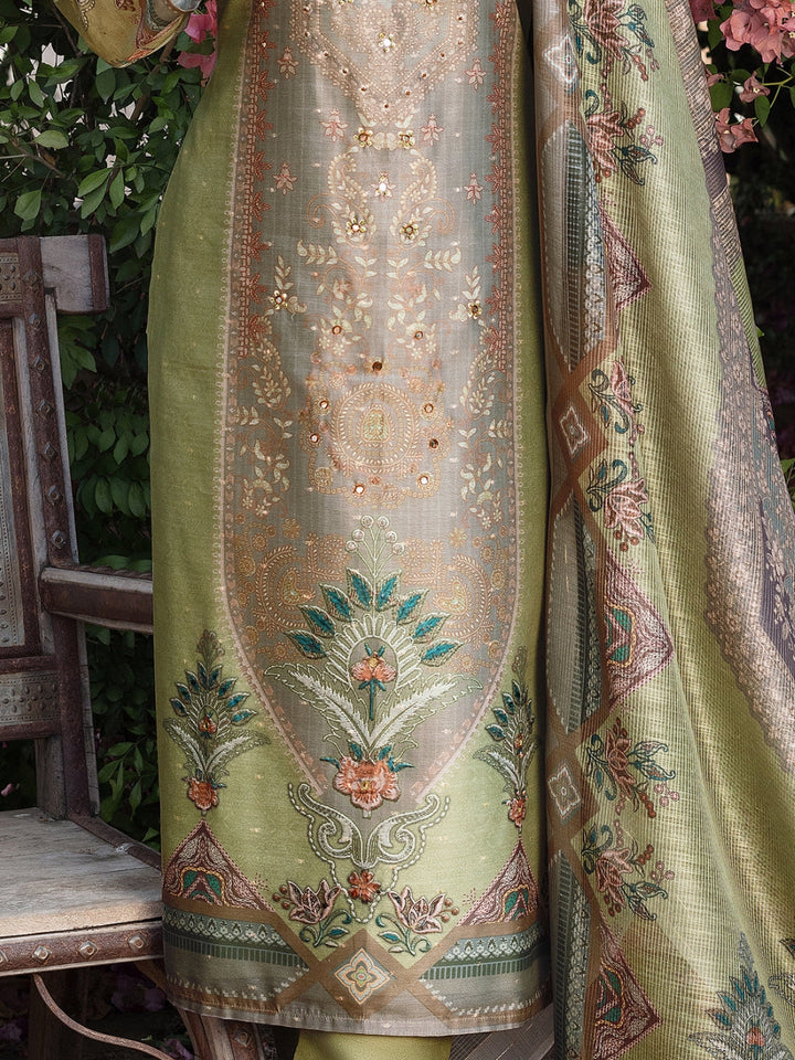 Chhabra 555 Printed & Mirror Work Embellished Straight Kurta With Solid Pant & Printed Dupatta