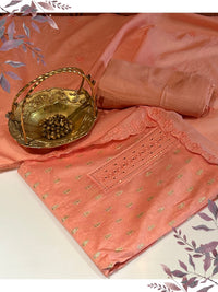 Coral Pink Woven Festive Suit