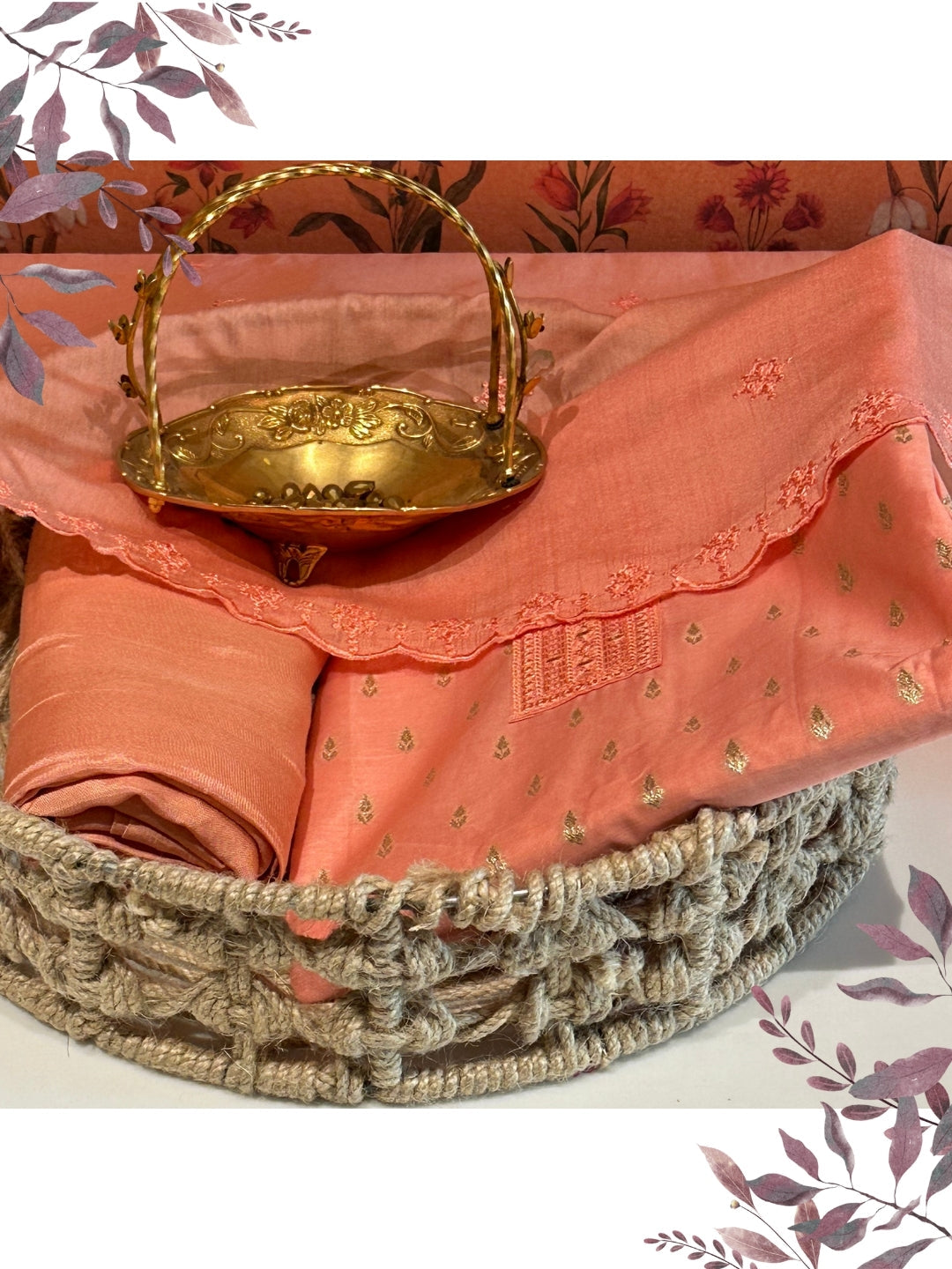 Coral Pink Woven Festive Suit