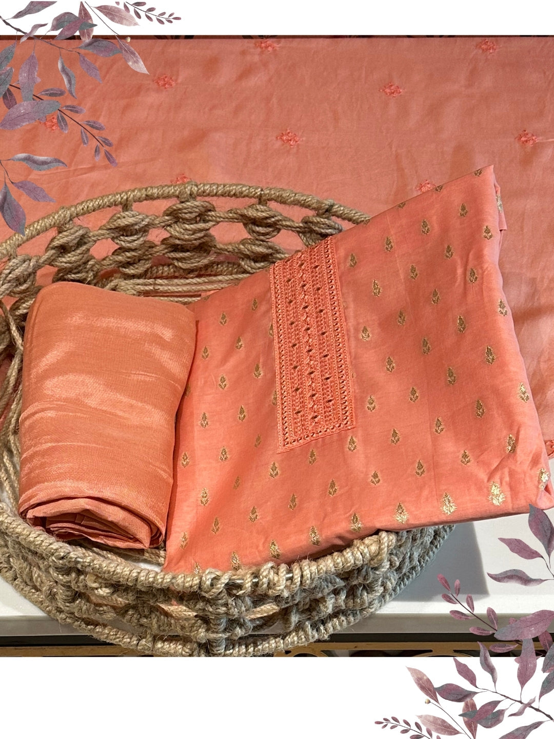 Coral Pink Woven Festive Suit