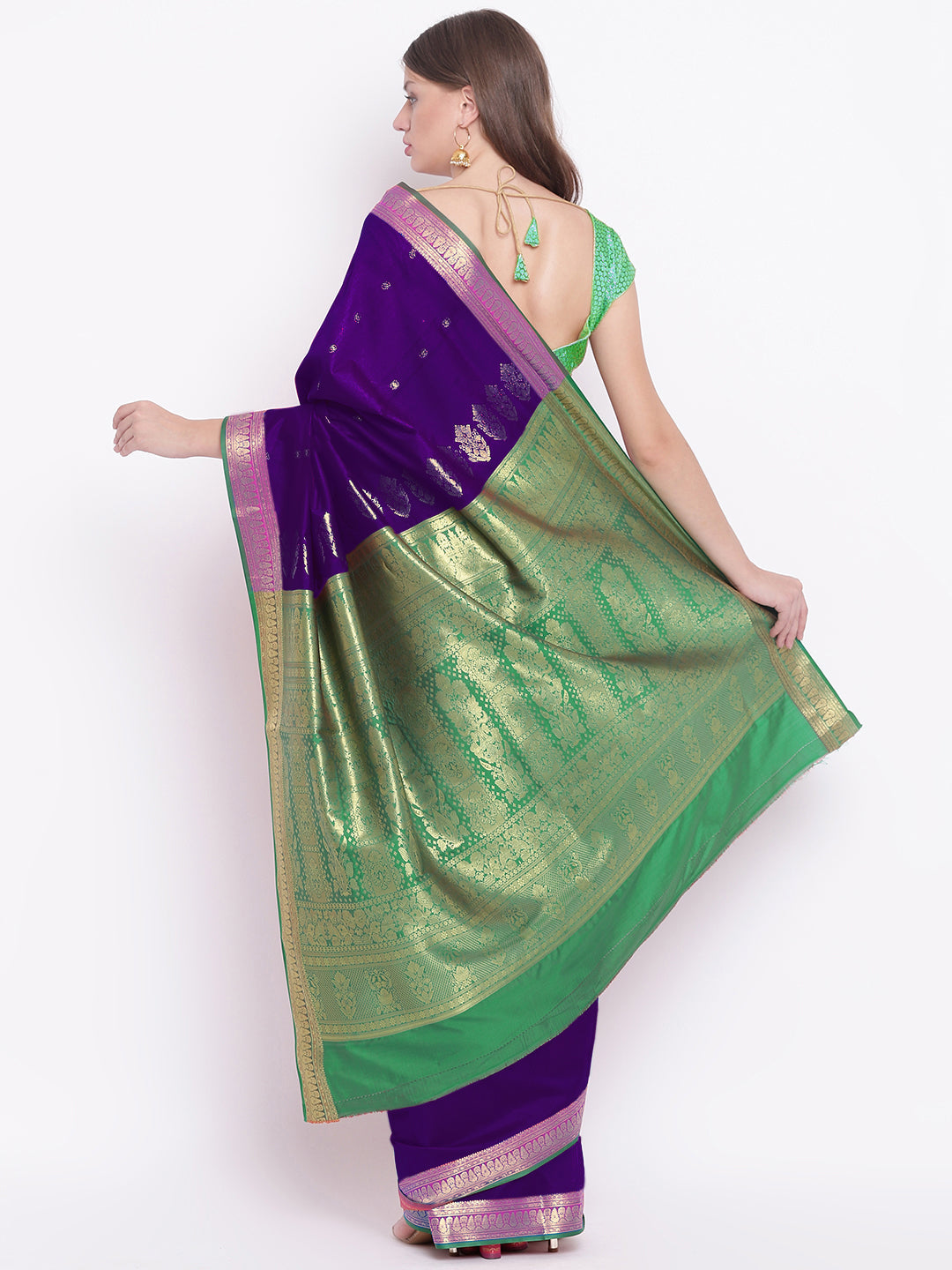 Purple Green Banarasi Silk Saree with Contrast Green Zari Border