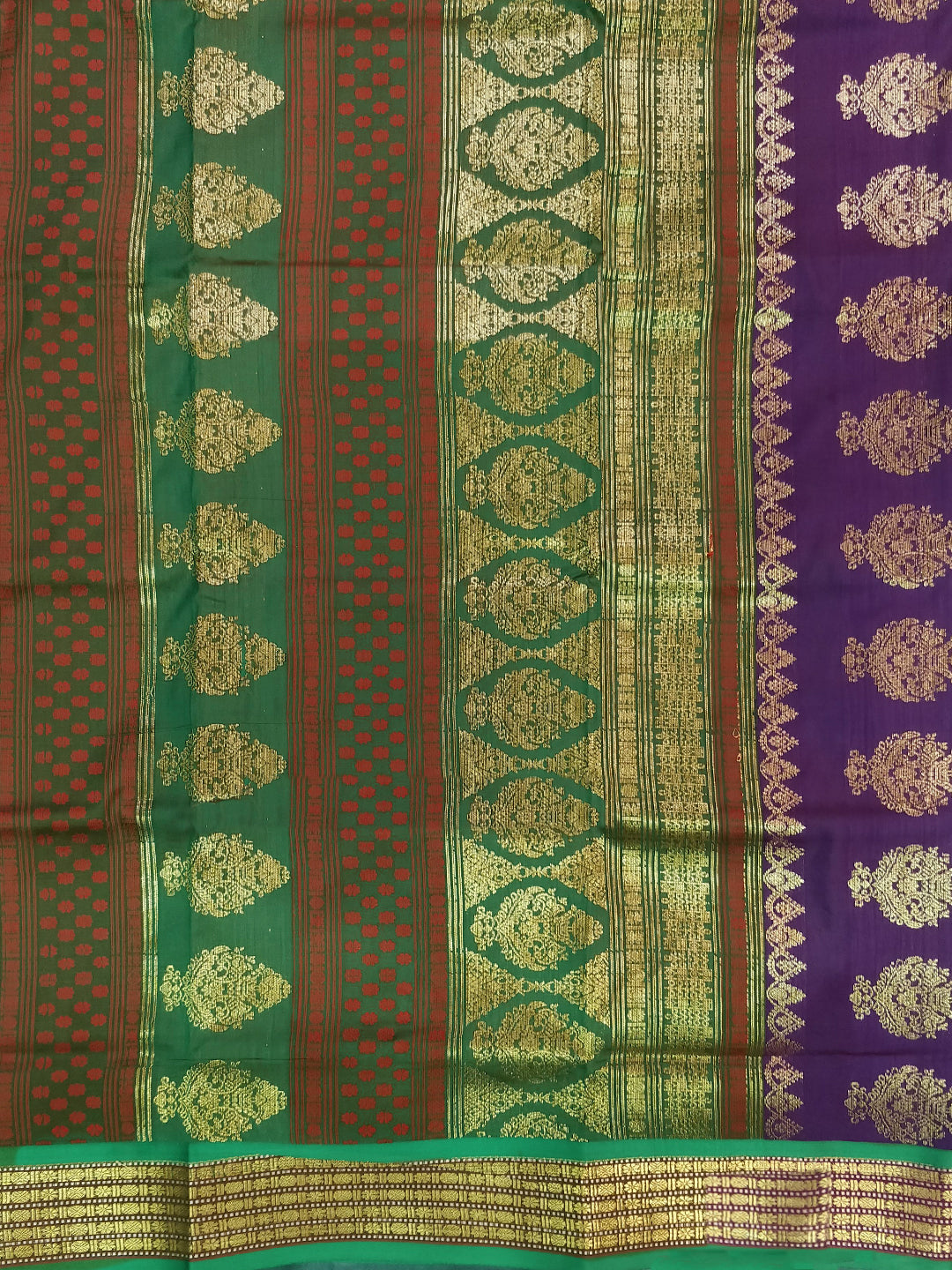 Purple Green Banarasi Silk Saree with Contrast Green Zari Border