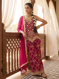 Magenta Zari Embroidered Sharara Suit with Tassel Detailing