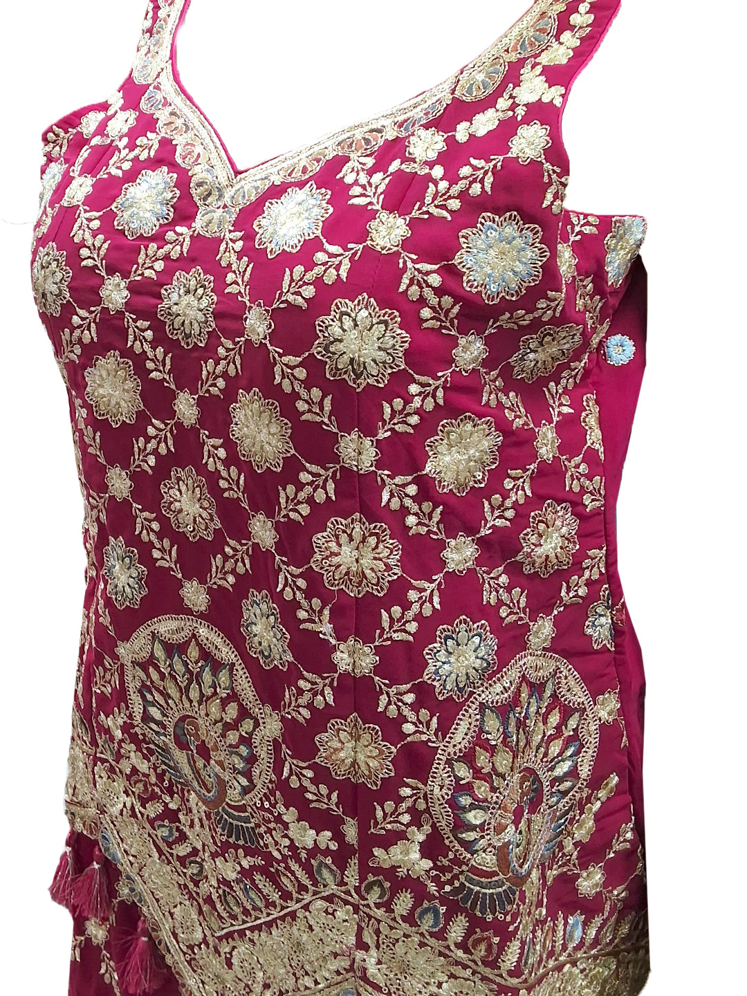 Magenta Zari Embroidered Sharara Suit with Tassel Detailing