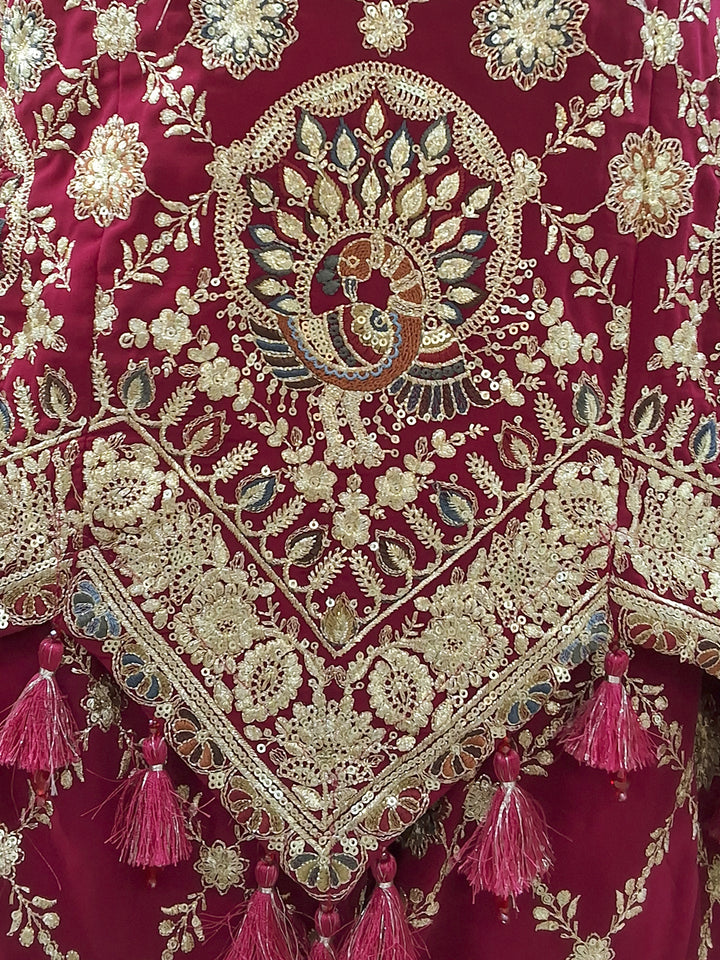 Magenta Zari Embroidered Sharara Suit with Tassel Detailing