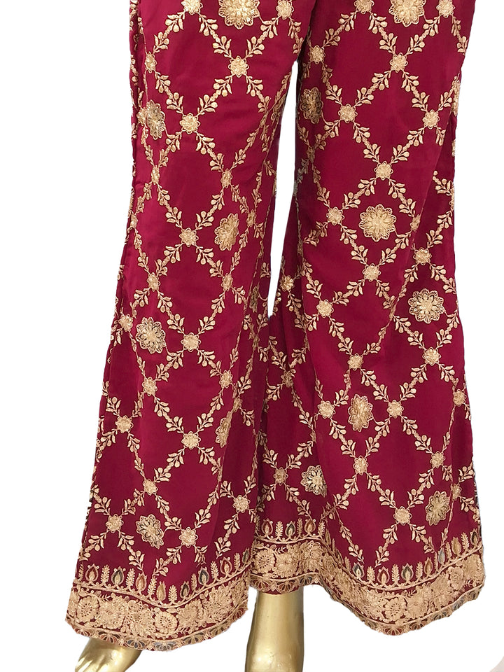 Magenta Zari Embroidered Sharara Suit with Tassel Detailing