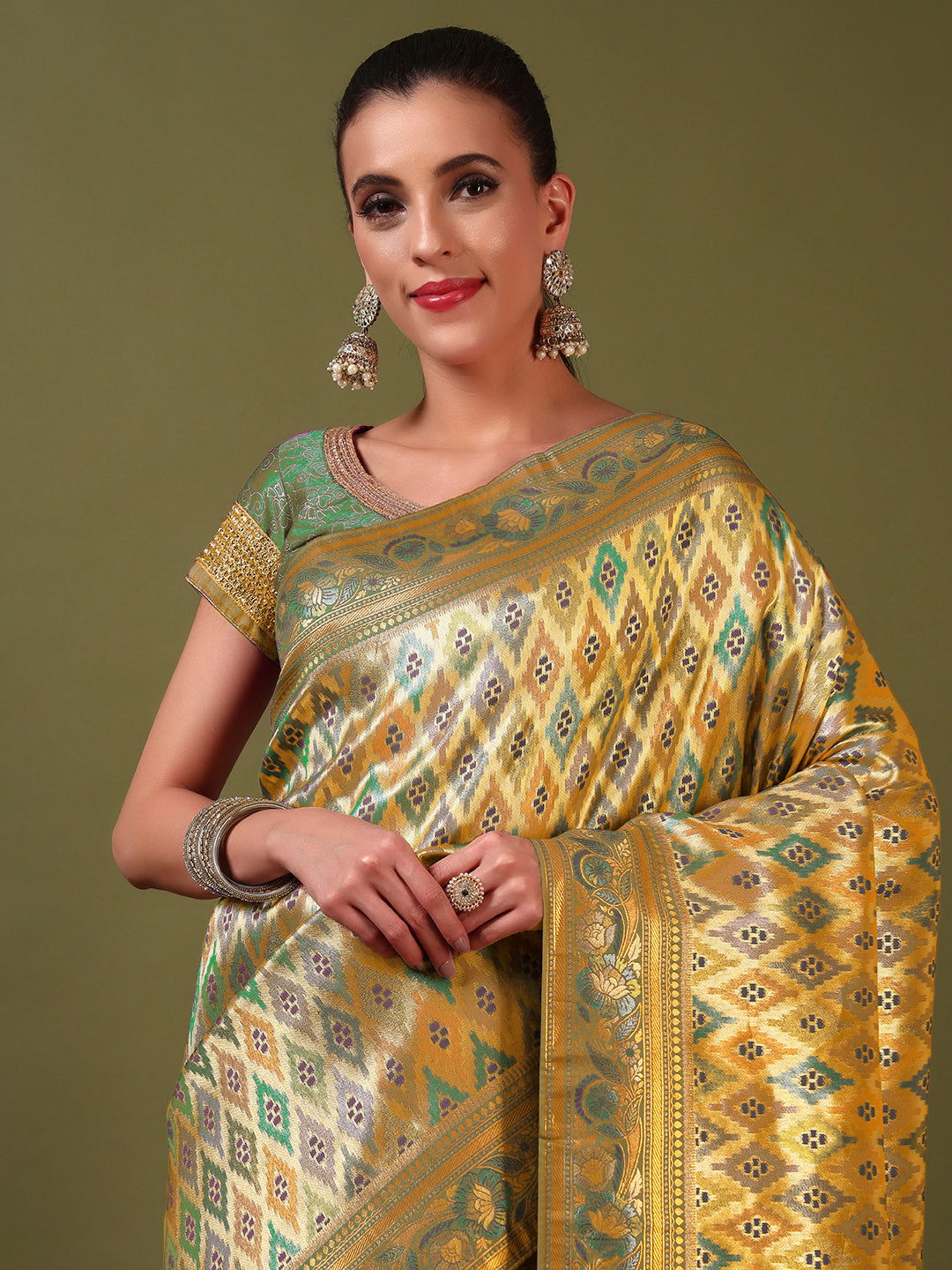 Traditional Brocade Handloom Mysore Silk Saree with Multicolor Meenakari Zari Weaving