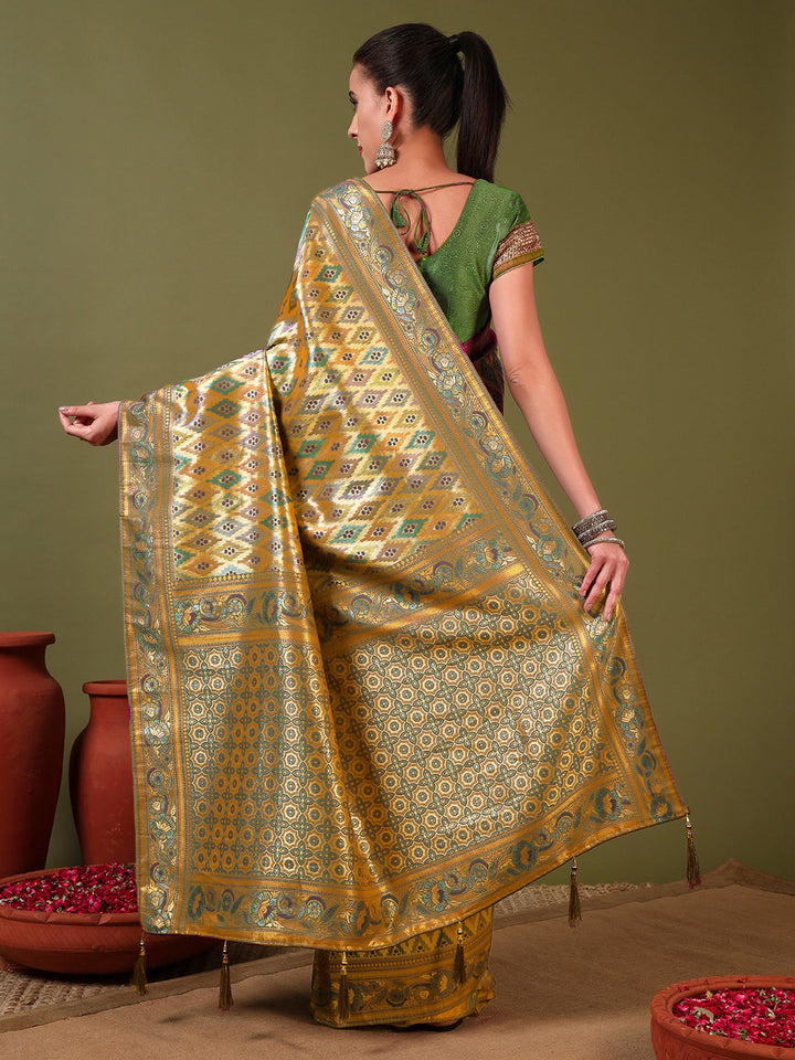 Traditional Brocade Handloom Mysore Silk Saree with Multicolor Meenakari Zari Weaving